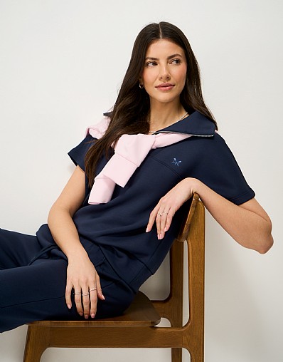 SuperLuxe Short-Sleeve Quarter-Zip in Navy