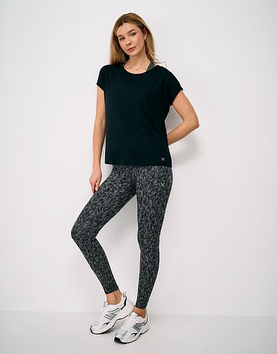 High Waisted Full Length Leggings in Black Print