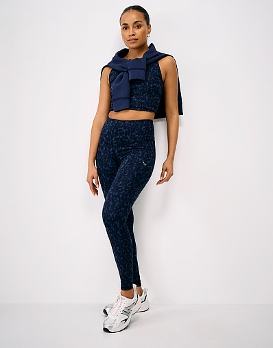 High Waisted Full Length Leggings in Navy Print