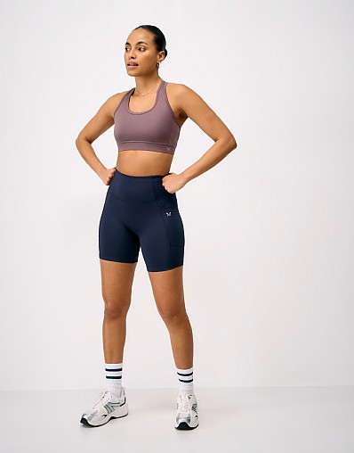 Gloss Jersey Mid Length Shorts In Navy