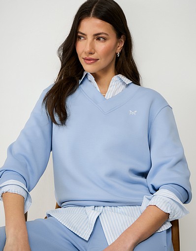 SuperLuxe V Neck Sweatshirt in Blue