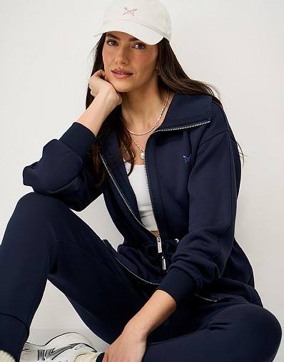 SuperLuxe Longline Zip Through Sweatshirt in Navy