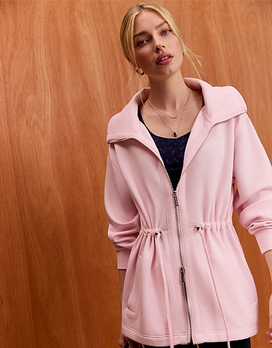 SuperLuxe Longline Zip Through Sweatshirt in Pink