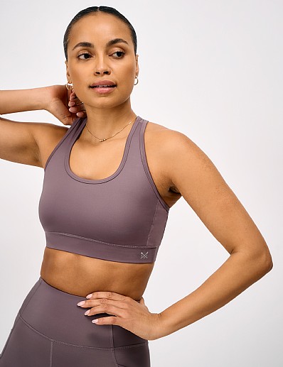 Gloss Jersey Racer Back Sports Bra in Brown