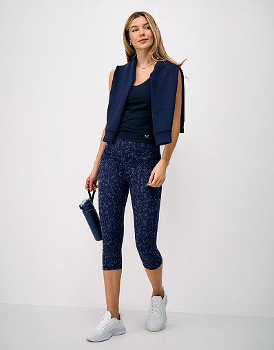 High Waisted Capri Leggings in Navy Abstract