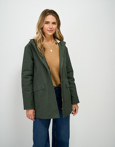 Showerproof Borg Lined Coat in Forest Green
