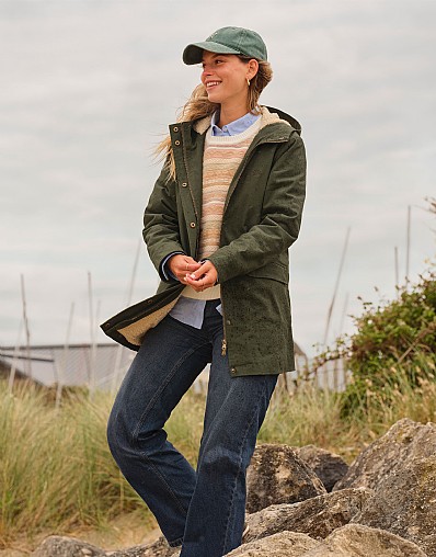 Showerproof Borg Lined Coat in Forest Green