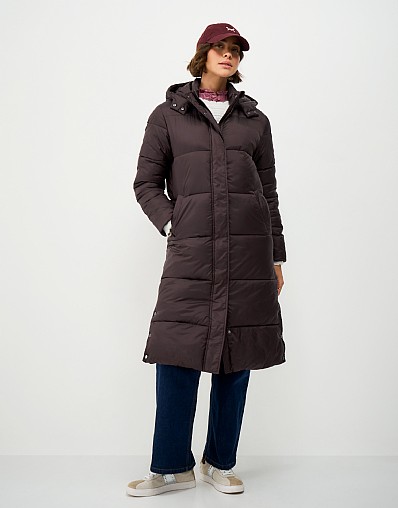 Showerproof Longline Padded Metallic Coat in Chocolate Brown