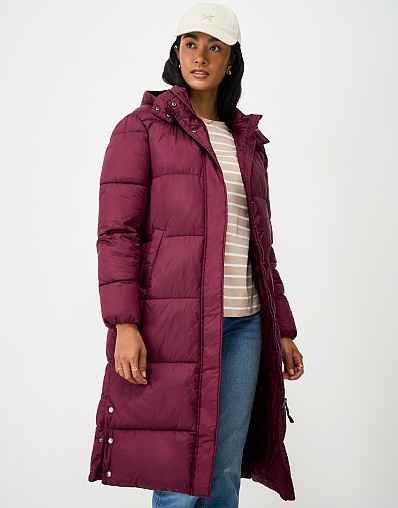 Showerproof Longline Padded Metallic Coat in Red