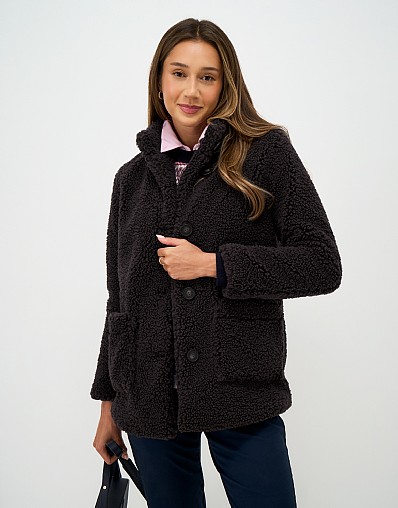 Borg Fleece Funnel Neck Jacket in Chocolate Brown