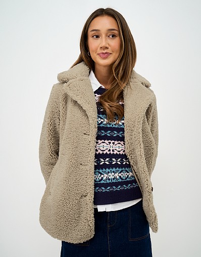Borg Fleece Peacoat in Brown