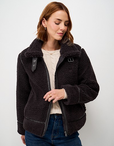 Borg Aviator Jacket in Chocolate Brown