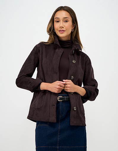 Suede Effect Lily Jacket in Chocolate Brown