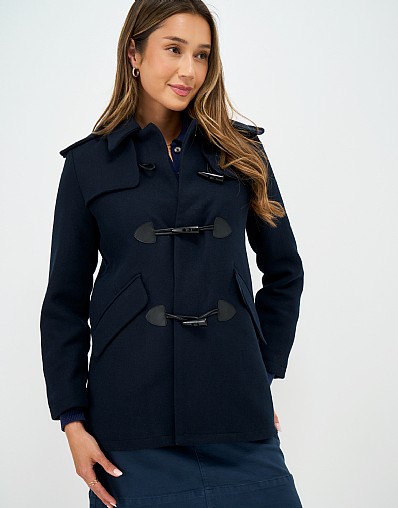 Wool Blend Duffle Coat in Navy