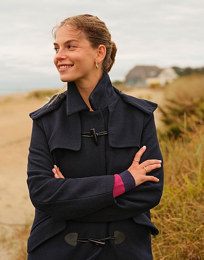 Wool Blend Duffle Coat in Navy