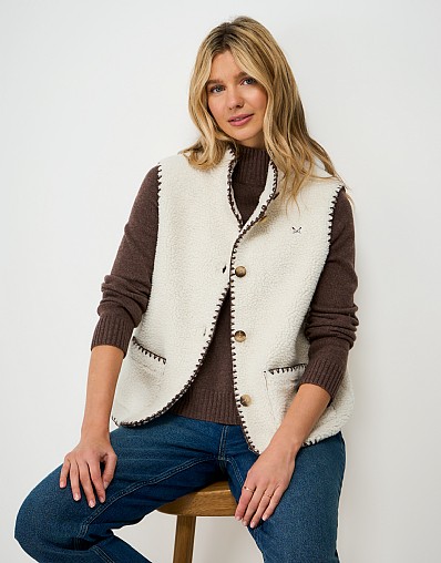 Edge-Stitch Borg Gilet in Oatmeal