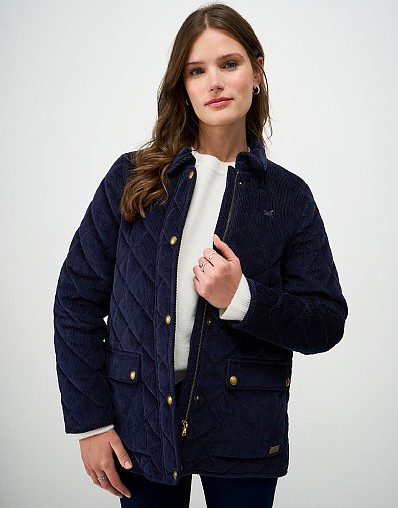 Cord Diamond Quilted Jacket in Navy