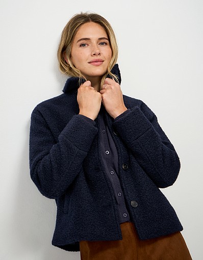 Textured Collared Jacket in Navy