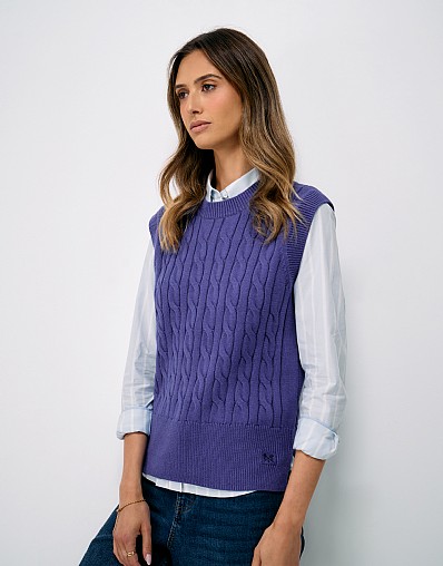 Hertiage Cable Knit Vest in Blue Marl