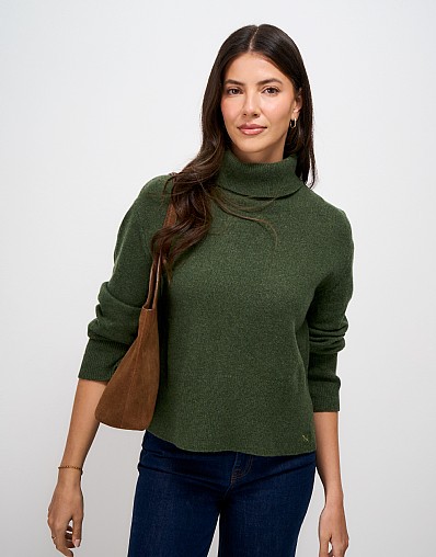 Harmony Merino Wool Blend Roll Neck Jumper in Dark Green