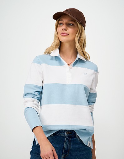 Cotton Cut and Sew Rugby Shirt in Blue and White Stripe