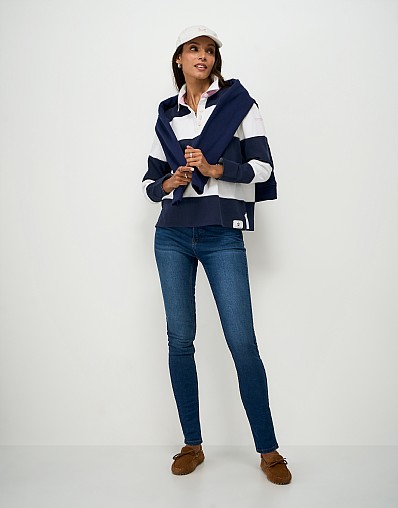 Cotton Cut and Sew Rugby Shirt in Navy and White Stripe