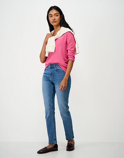 3/4 Sleeve Perfect Slub Scoop Neck Top in Pink