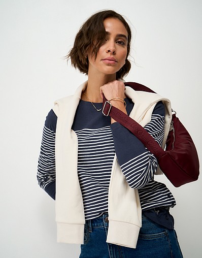 Slub Cotton Cassandra Top in Navy and White Stripe