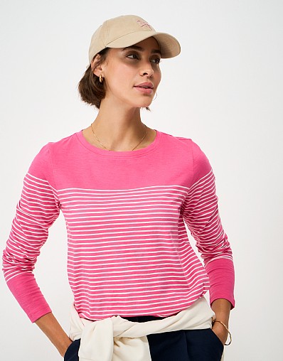 Slub Cotton Cassandra Top in Pink and White Stripe
