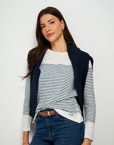 Slub Cotton Cassandra Top in White and Blue Stripe