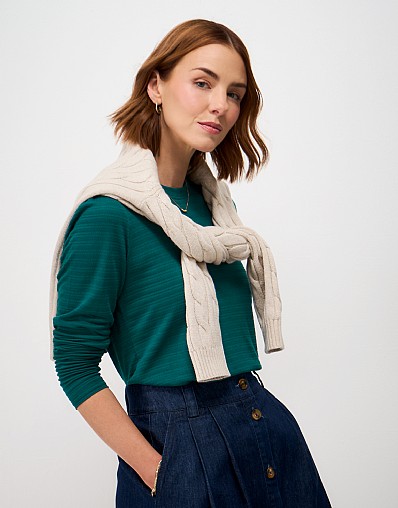 Textured Stripe Long Sleeve Top in Teal