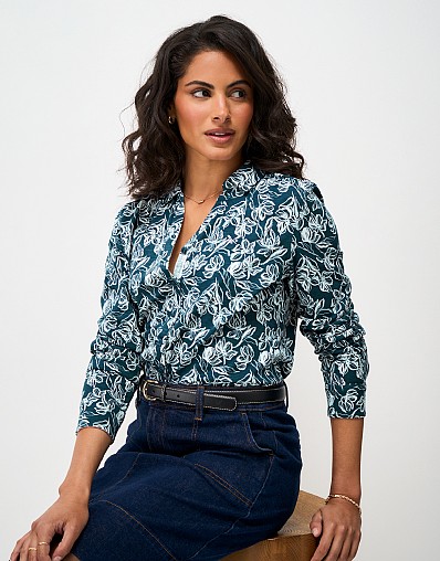 Cotton Jersey Shirt in Blue Floral