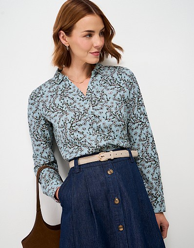 Cotton Jersey Shirt in Grey Mist Blossom Print