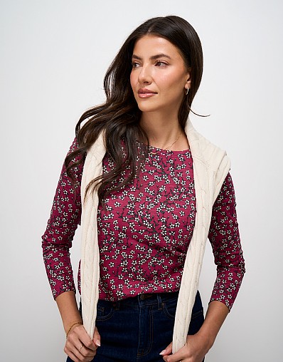 Printed Cassandra Top in Red Cherry Blossom