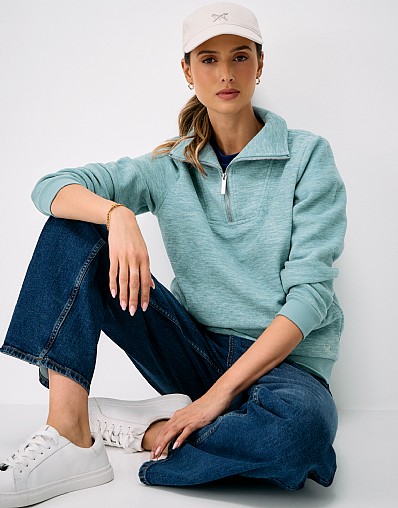 Panelled Micro Fleece Sweatshirt in Blue Marl