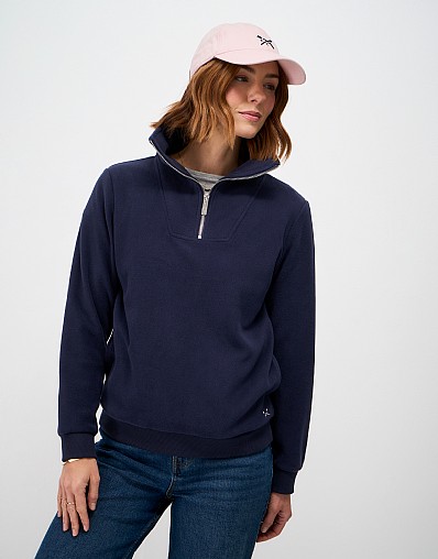 Panelled Micro Fleece Sweat in Navy