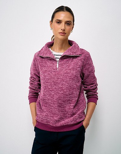 Panelled Micro Fleece Sweatshirt in Red Marl