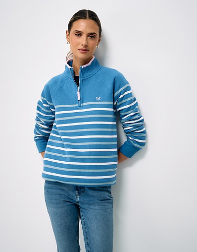 Half Zip Sweatshirt in Blue with Green and White Stripes