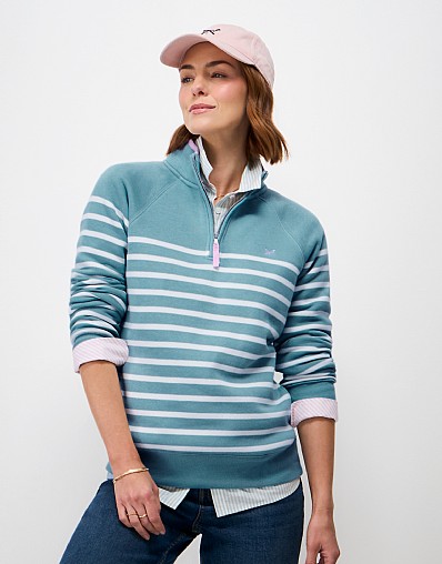 Half Zip Sweat in Blue and White Stripe