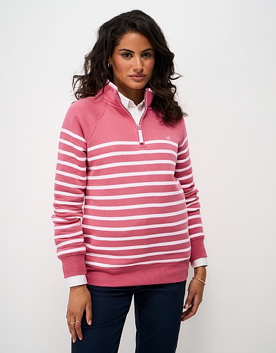 Half Zip Sweat in Pink and White Stripe