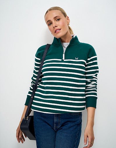 Half Zip Sweatshirt in Teal with White Stripes