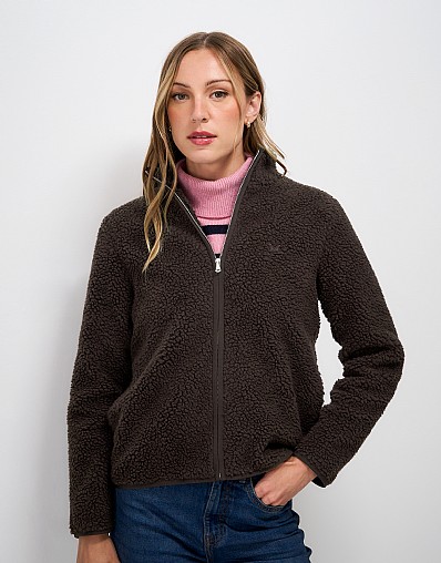 Borg Fleece Zip Through in Chocolate Brown