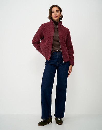 Borg Fleece Zip Through in Dark Red