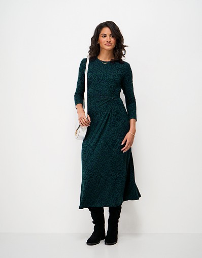 Aria Twist Waist Jersey Dress in Teal Leopard Print