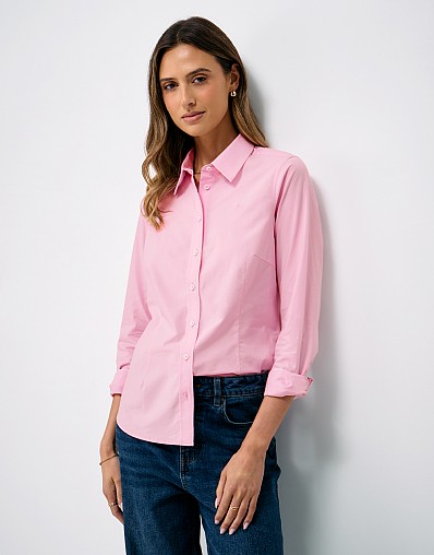 Fitted Stretch Cotton Poplin Shirt in Pink
