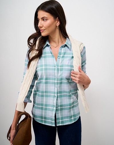 Relaxed Fit Flannel Shirt in Blue Check