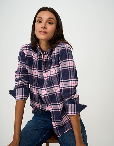 Relaxed Fit Flannel Shirt in Pink and Navy Check