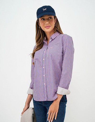 Relaxed Fit Cotton Poplin Shirt in Blue and Pink Stripe