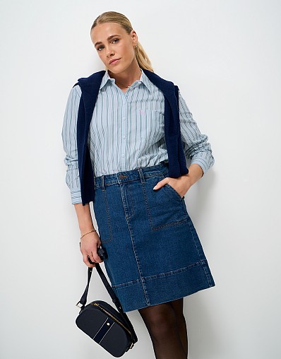 Relaxed Fit Cotton Poplin Shirt in Blue and White Stripe
