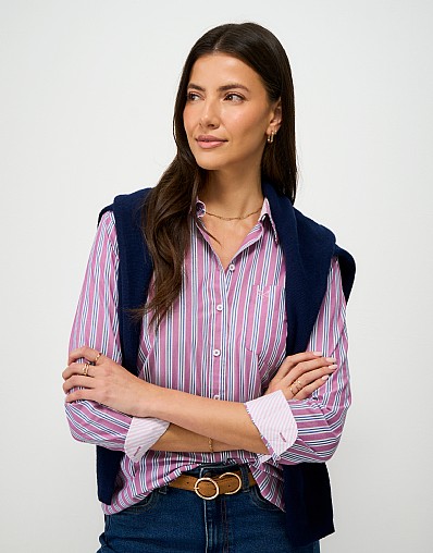 Relaxed Fit Cotton Poplin Shirt in Blue Stripe